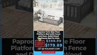 Paproos Twin Size Floor Platform Bed with Fence and Door, Solid Wood Playhouse Bed for Kids  #deals