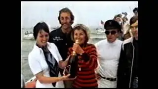 Archive film of Betty Cook winning Cowes - Torquay - Cowes powerboat race in 1977