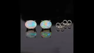 14K White Gold Australian Opal Stud Earrings .93 Carats