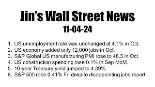Updates on October Jobs report, S&P Global US manufacturing PMI and Construction spending.