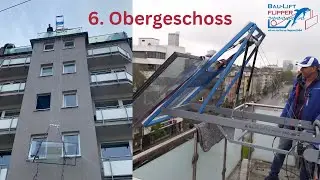 Baulift Flipper - Fenster in die sechste Etage - Einsatz in Düsseldorf - Fensterlift, Fensterkran