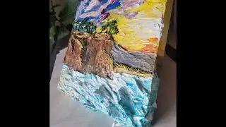 Malibu seaside done in heavy texture impressionism with palette knife on wood