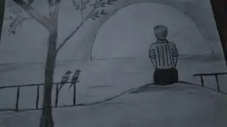 boy sitting alone with Moonlight scenery drawing # easy step by step drawing # easy for beginners #