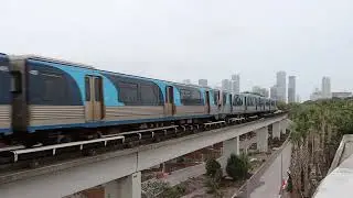 Miami-Dade Transit: Palmetto bound Hitachi Green Line Train leaving Vizcaya