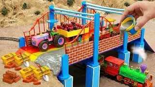 DIY Mini Tractor | Building an UNBELIEVABLE Railway Overpass Bridge Using Bricks & Cement