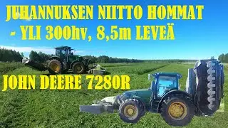 JOHN DEERE 7280R ja CLAAS PERHOSNIITTOKONE. Juhannuksen niitot.