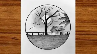 How to draw pencil sketch scenery drawing | Easy circle scenery drawing | Easy drawing for beginners