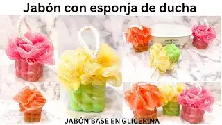JABÓN CON ESPONJA DE DUCHA BASE EB GLICERINA FÓRMULA INCLUIDA .