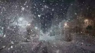 Heavy Snowfall at a Silent Winter Gate ❄️ Soft Wind, Glowing Lights & Peaceful Night Ambience