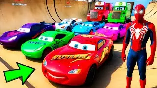 SPIDERMAN MCQUEEN VS MACK TRUCK ! DISNEY PIXAR CARS & MARVEL SUPERHEROES MEGA RAMP - GTA 5