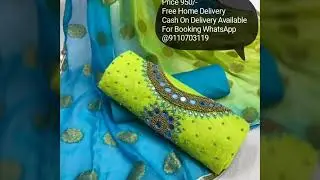 Neck Design Chudidar Dress Materials Online | Chanderi Cotton Mirror Work Dress Materials With Price