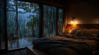 Forest Night Rain in Cozy Wood Japanese Bedroom 🌧️ Rain on Window for Deep Sleep