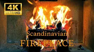 Scandinavian Fireplace 4K Ultra HD Christmas  Ambience - Burning and Cracking Fireplace Xmas 🎄 