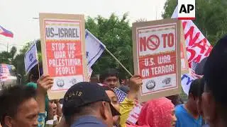Protest outside US embassy in Manila against Gaza clashes, US role