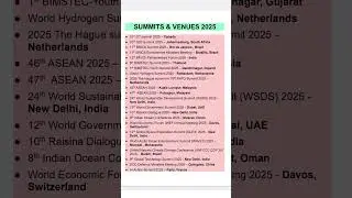 Summits 2025 Current Affairs | Important Summits and Conference 2025 | Summits & Venues 2025 |
