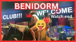 😝 Girls Enjoy a Fun Mechanical Bull Ride in Benidorm at Night | Nightlife Vibes & Party Fun🤠😎😜