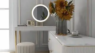 HOMARY |  Retractable Marble Top Makeup Vanity Table & Cabinet Combo