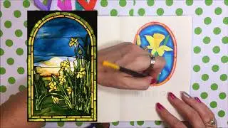 March 2019 | Bullet Journal Cover Page Art | Stained Glass Daffodils