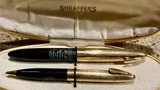 1949 Sheaffer Touchdown Crest Tuckaway Fountain Pen set