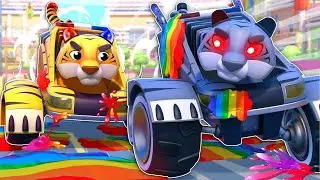 🌈Tiger POLICE car&rsquo;s EVIL TWIN shoots RAINBOW SLIME and creates chaos! Super Rescue Squad