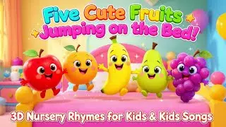 Five Cute Fruits Jumping on the Bed 🍎🍊🍌🍐🍇 | Nursery Rhyme Song for Kids | 3D Cartoon Animation