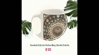 Swedish Folk-Art Coffee Mug, Nordic Folk Ceramic Tea Cup, Scandinavian Pattern Latte Drinkware, N...
