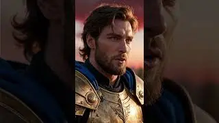 A valiant knight with golden armor and blue cape, wielding a massive sword #ai
