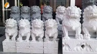 Hand-Carved Marble Chinese Foo Dog Statues from Mily Art Sculpture