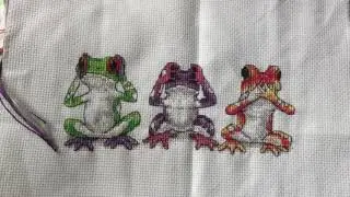 1. Вышивка 16758 Dimensions Tree Frog Trio от начала до конца