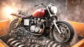 Motorcycle Completely Destroyed by Giant Metal Shredder