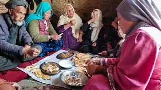 Afghanistan Cave Living - Old Man Cooking Rural Food with his Family