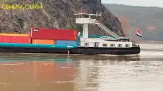 Rheinschifffahrt Germany :Schub Koppelverband MS Camaro zu Tal in den Loreley Kurven unterwegs