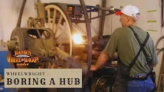 Boring a Hub on a Extra Heavy Wooden Wagon Wheel