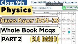 9th Physics Guess Paper 2024 | SCC-I 2024 Guess Paper | 9th Physics SLO Based 2024 | Part 2