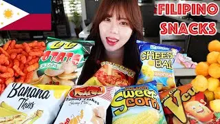 FILIPINO FOOD MUKBANG 먹방 TRYING FILIPINO SNACKS (Sweet Corn Puffs, Shrimp Chips, Spicy Cheese Chips)