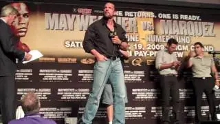 Triple H arrives at the Weigh-In to show his support for Floyd Mayweather Jr