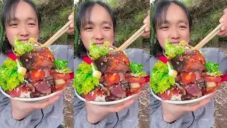 Rural Sister Liu: Eating Carrots, bacon, dry rice, vegetable moss, pig head meat