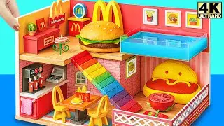 Make Rainbow McDonalds Mini Dollhouse &ndash; Burger Bed, Color Stairs & Tiny Cafe 🍔 DIY Miniature House