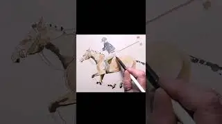 Watercolour horse , drawing and painting process
