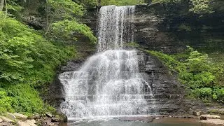 Cascade Falls, Giles county Virginia. Hiking trail traverses rocky streams to a striking waterfall.
