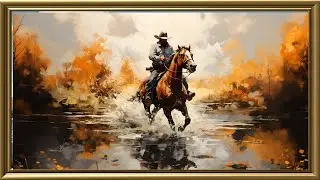 Golden Horizon: A Cinematic 4K Horseback Journey in Oil Painting Style