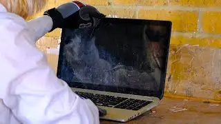 Angry Office Man Destroys Toshiba Laptop