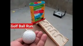 Golf Ball Run Like Marble in Zig Zag Toy & Slide through handmade Snake Wood Track over Truck