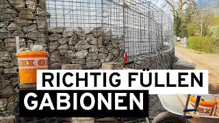 🛠 Надежный склон с габионами #8 Заполните камнями второй ряд корзин.