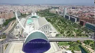 Stock Footage: Flying over Bridge and City of Arts and Sciences in Valencia with Drone in 4k