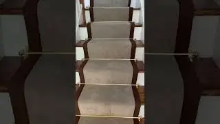 Taupe Windsor velvet carpet runner with polished brass stair rods
