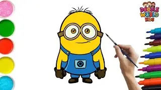 How to Draw Cute Yellow Minion 🍌🎨 | Easy Cartoon Drawing for Kids | Doodle World Kids