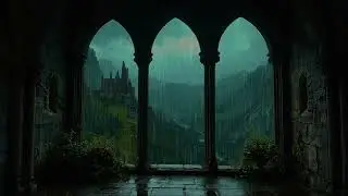 Castle Bridge and Mountain View from Medieval Window | Serene Ambience for Quiet Reading and Study