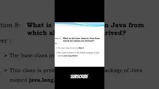 What is the base class in Java from which all classes are derived | #java #interview #questions