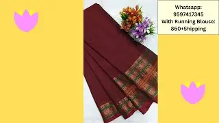 Chettinad Handloom Cotton Saree with Running Blouse Video 64|Rs.860+Shipping|WhatsApp-9597417345